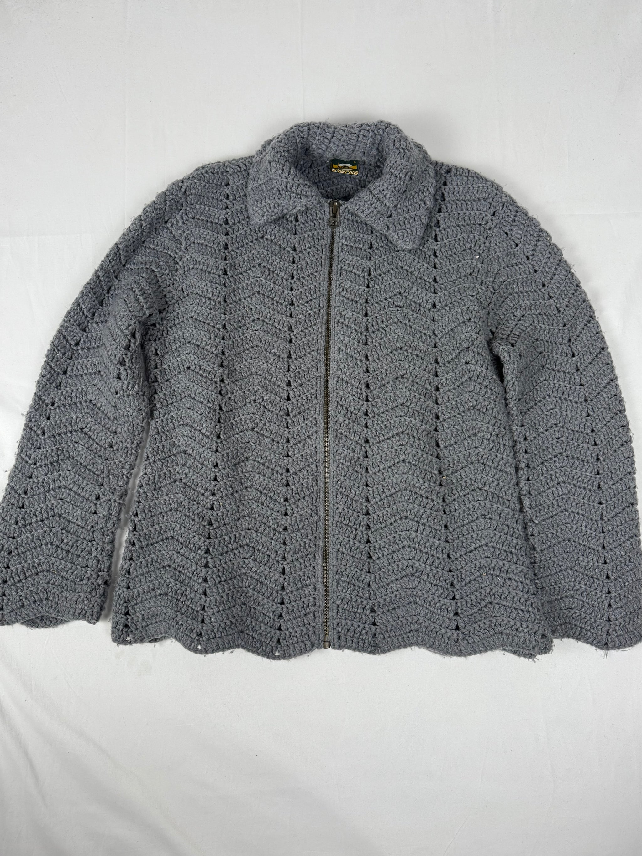Grey crochet zip up jumper jacket (XL)