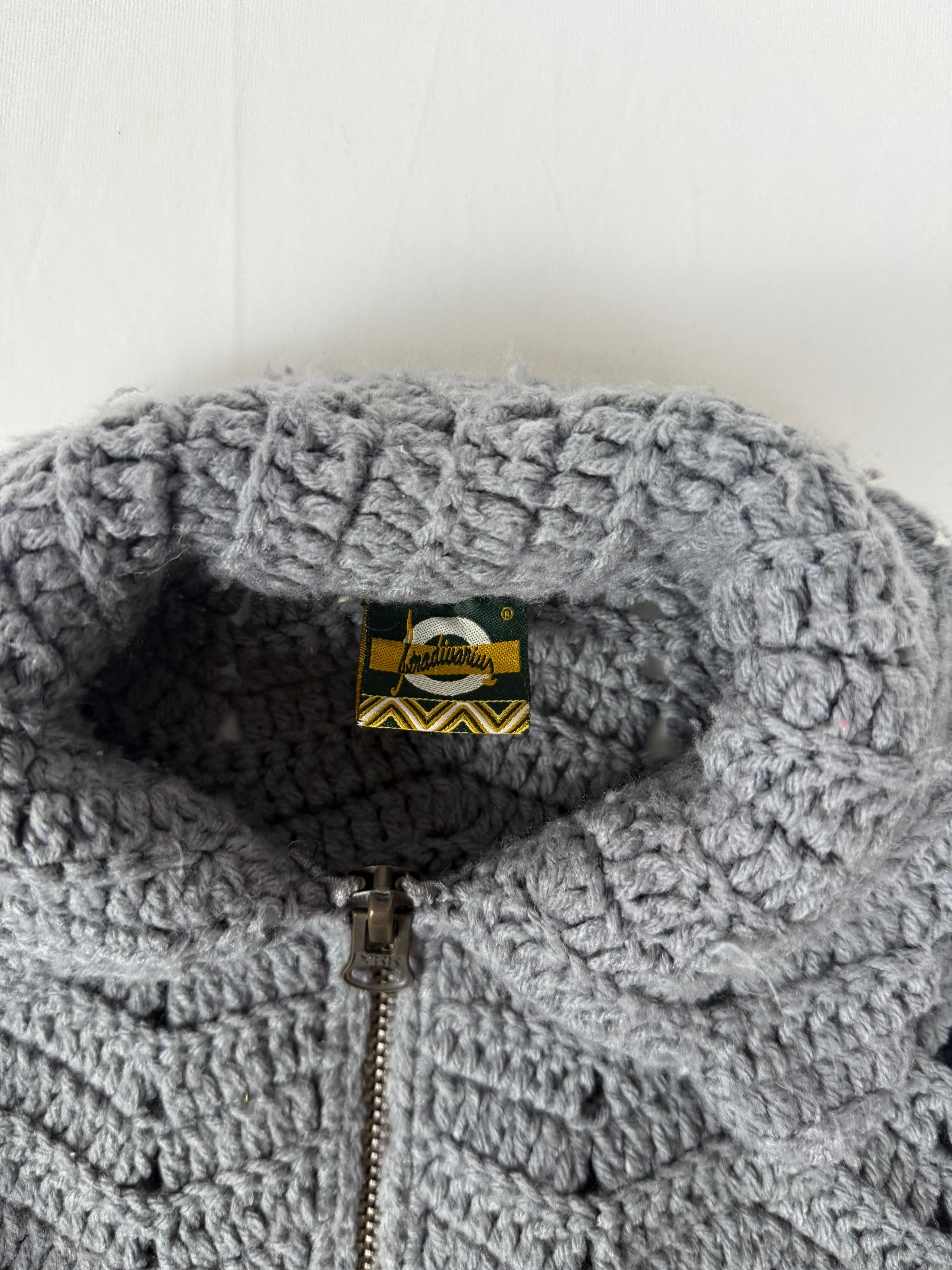 Grey crochet zip up jumper jacket (XL)