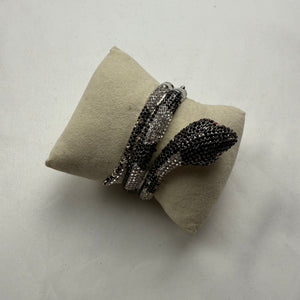 Vintage rhinestones silver snake bangle bracelet