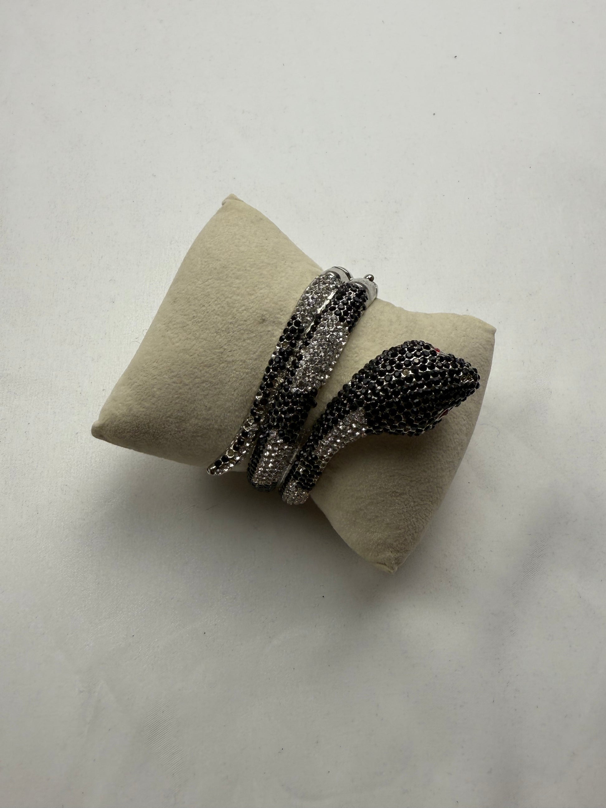 Vintage rhinestones silver snake bangle bracelet
