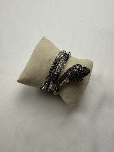 Vintage rhinestones silver snake bangle bracelet