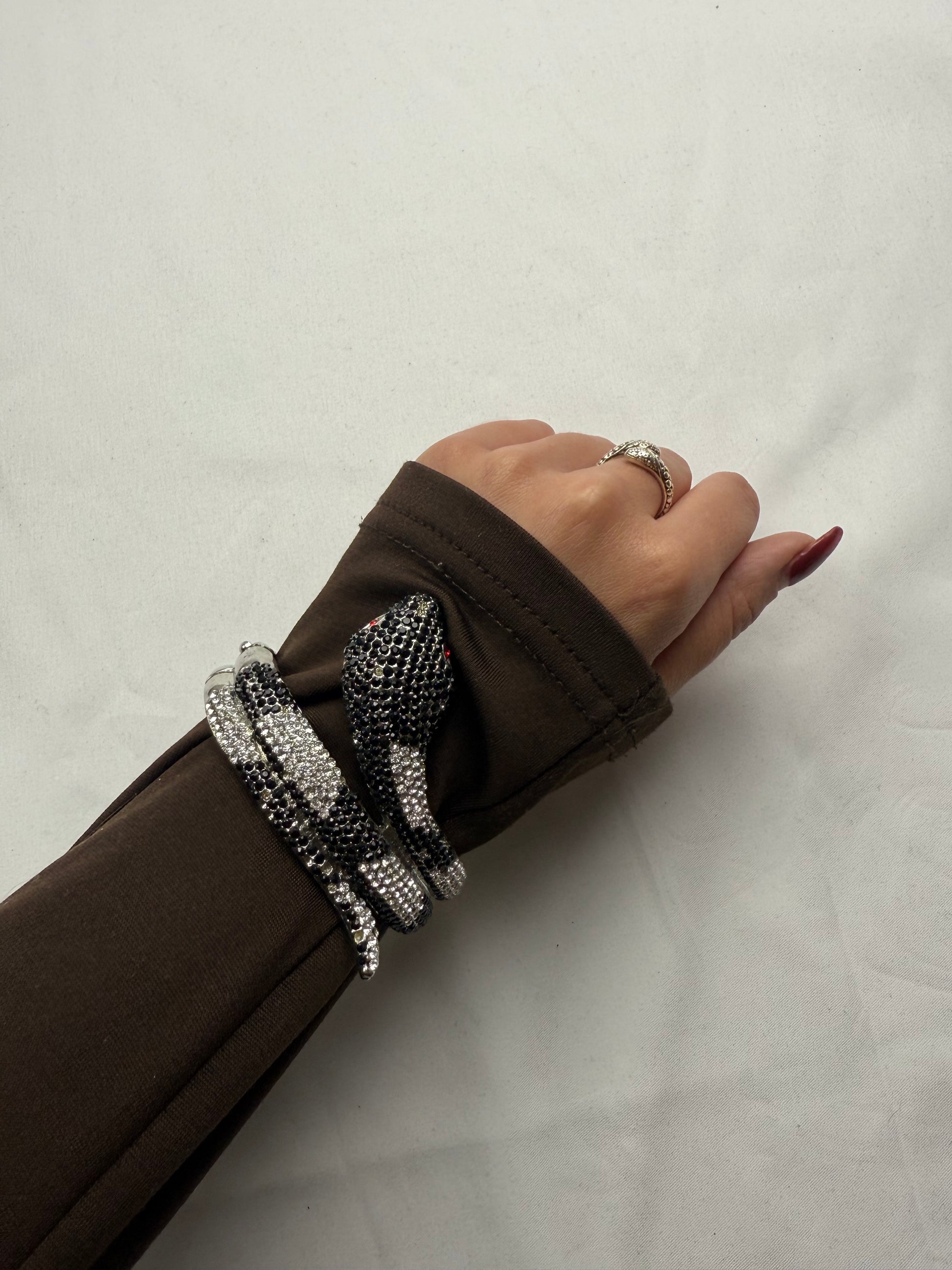 Vintage rhinestones silver snake bangle bracelet