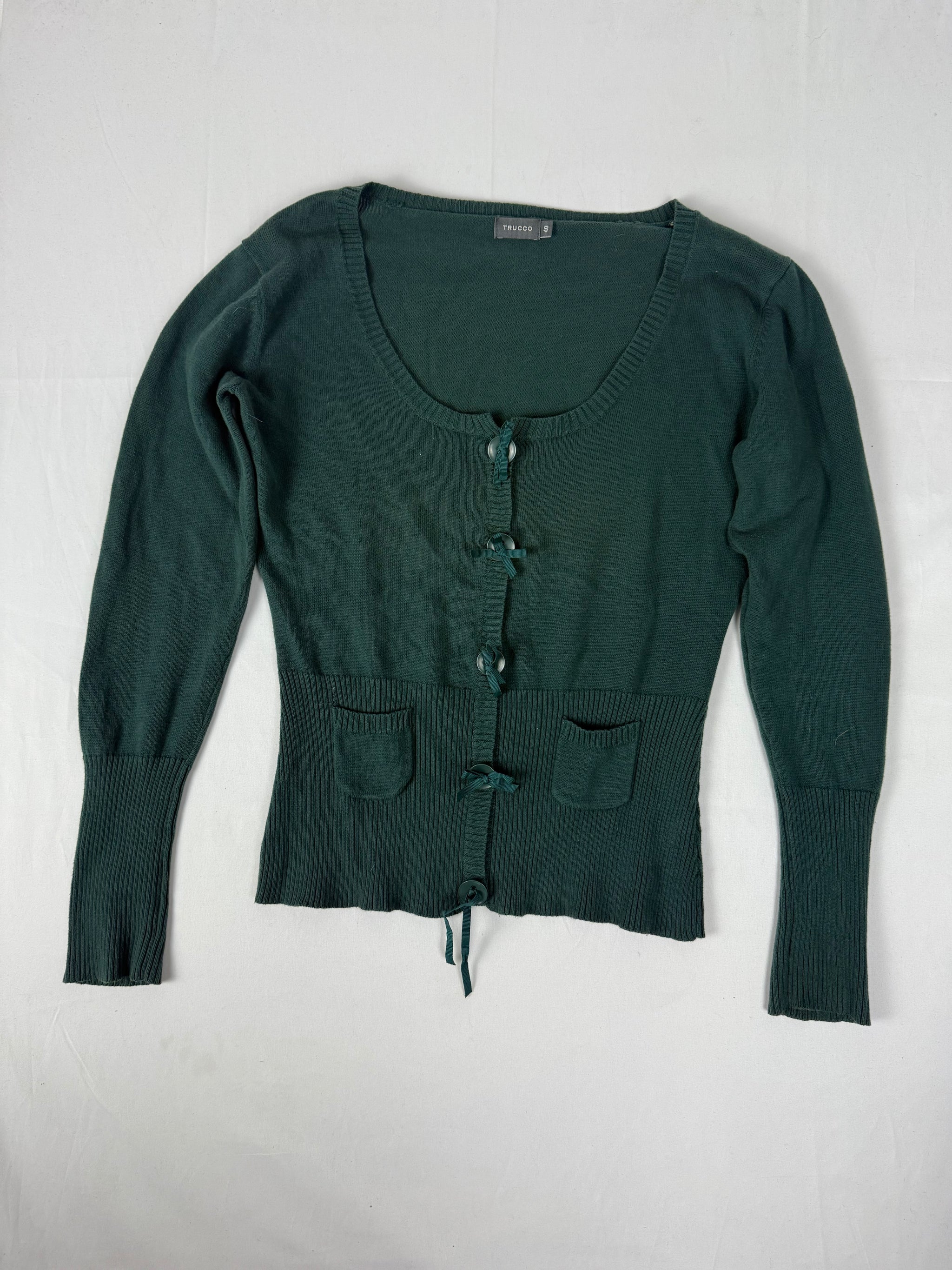 Dark green cotton cardigan jumper (L)