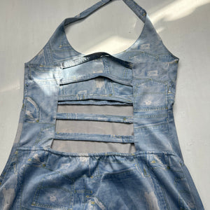 Blue denim graphic backless mini dress (M/L)