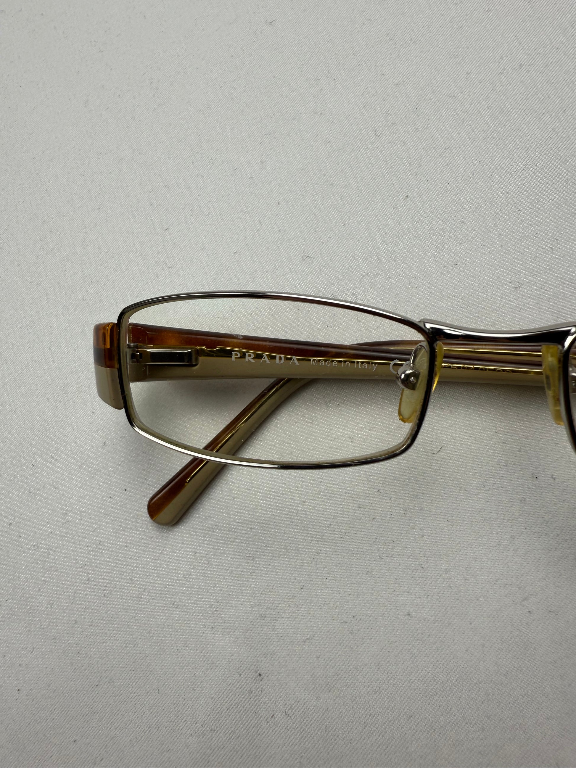 Beige logo 2000s office siren glasses (with prescription)
