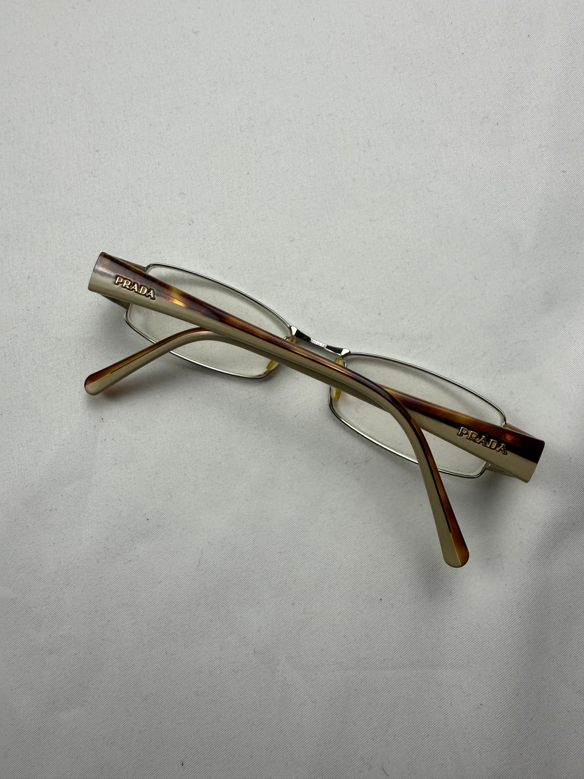 Beige logo 2000s office siren glasses (with prescription)