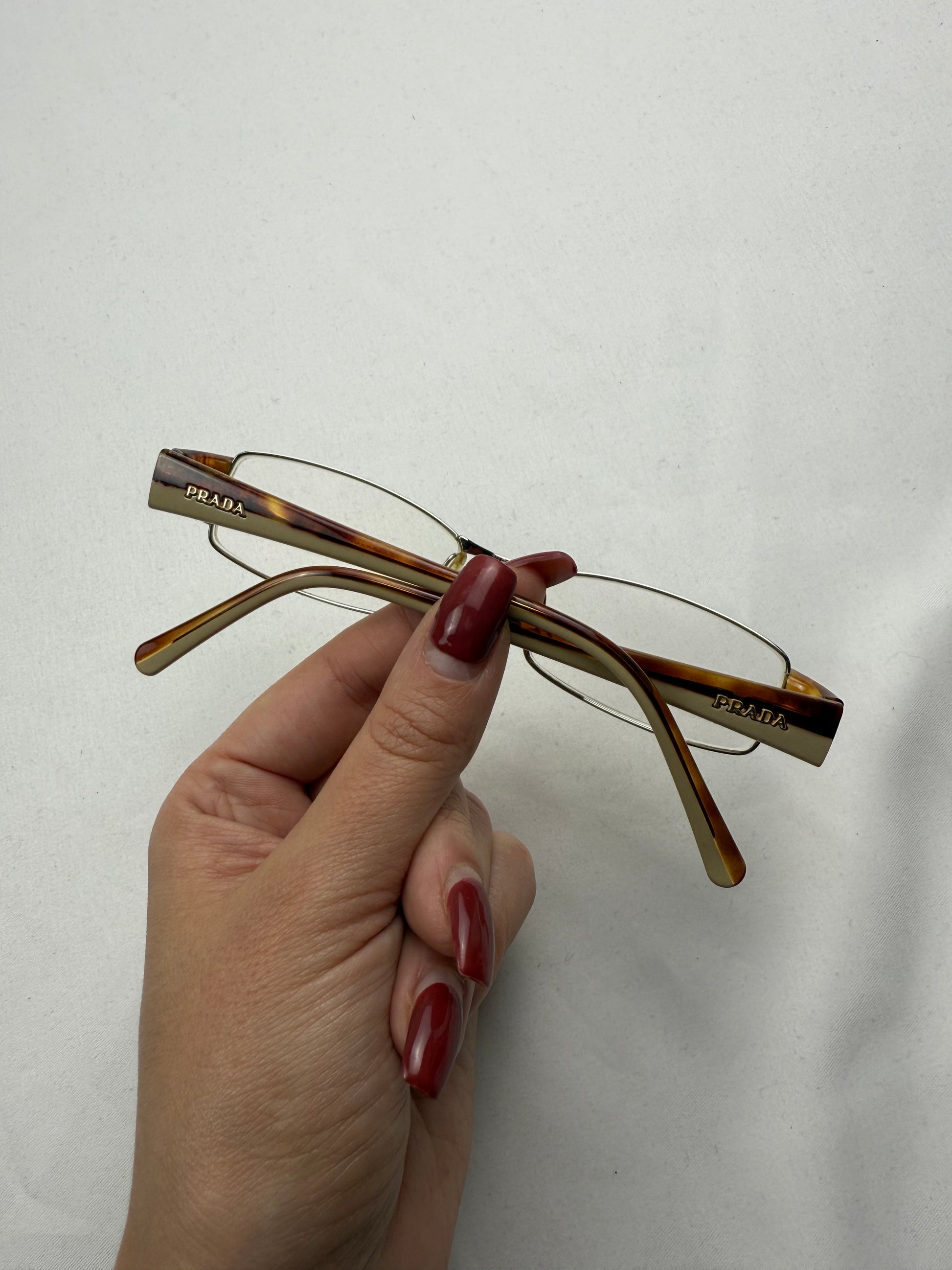 Beige logo 2000s office siren glasses (with prescription)