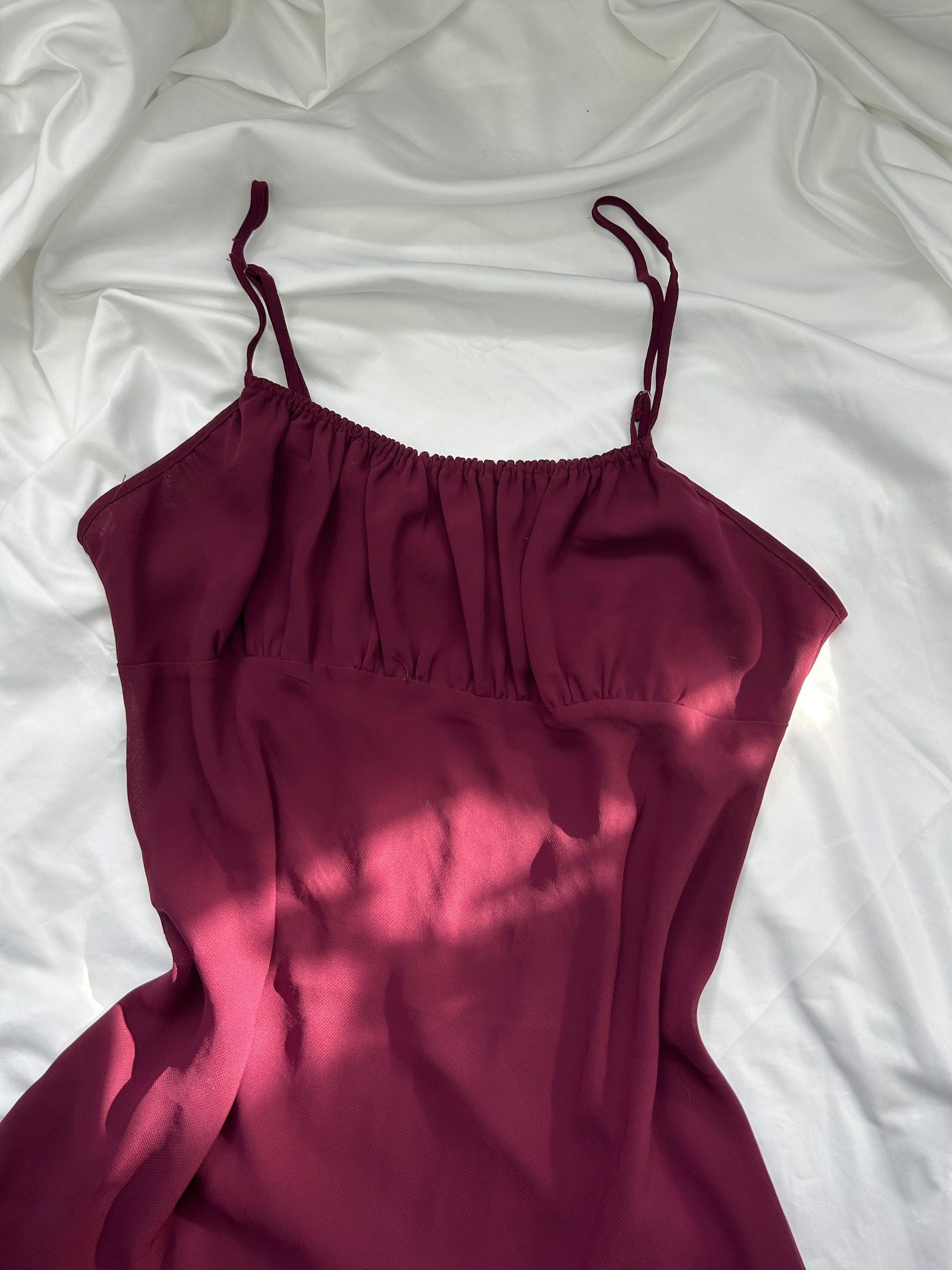 Burgundy mesh lined babydoll mini dress (L)