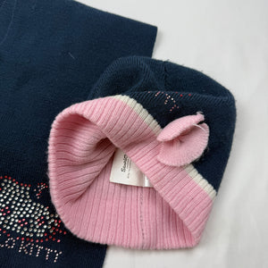 Navy & pink strass logo knitted scarf & beanie