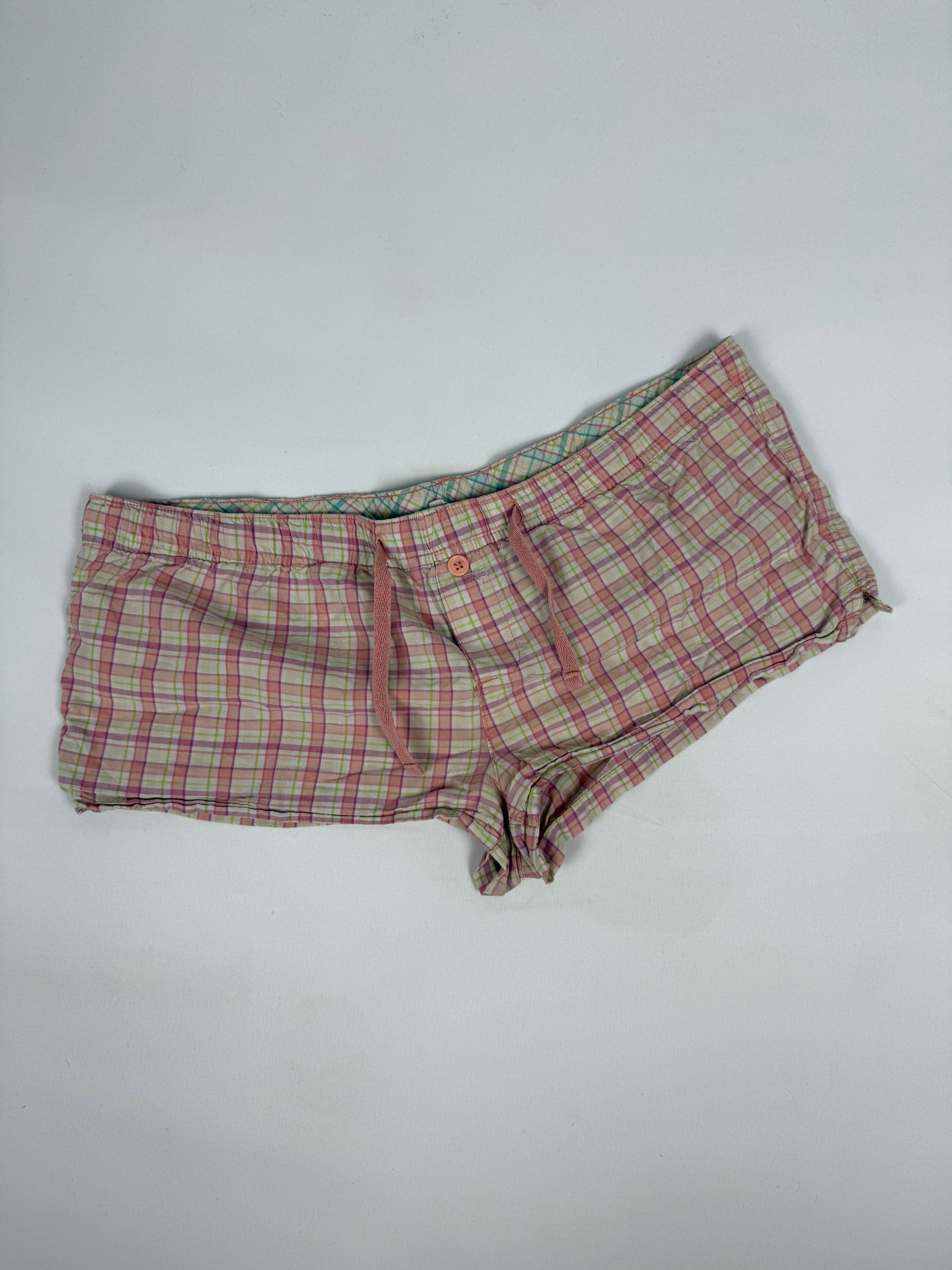 Beige check print cotton mini short (M)