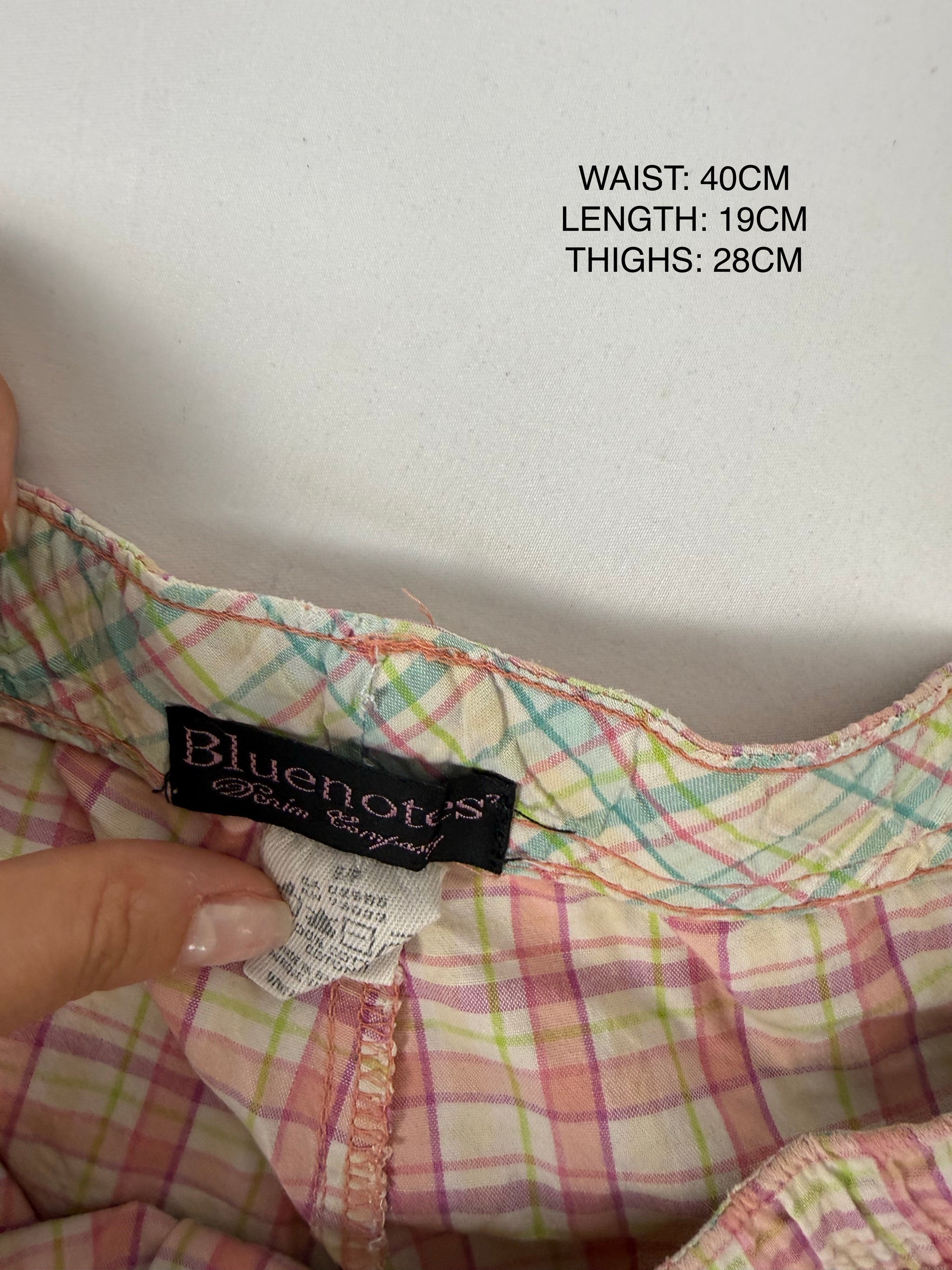 Beige check print cotton mini short (M)