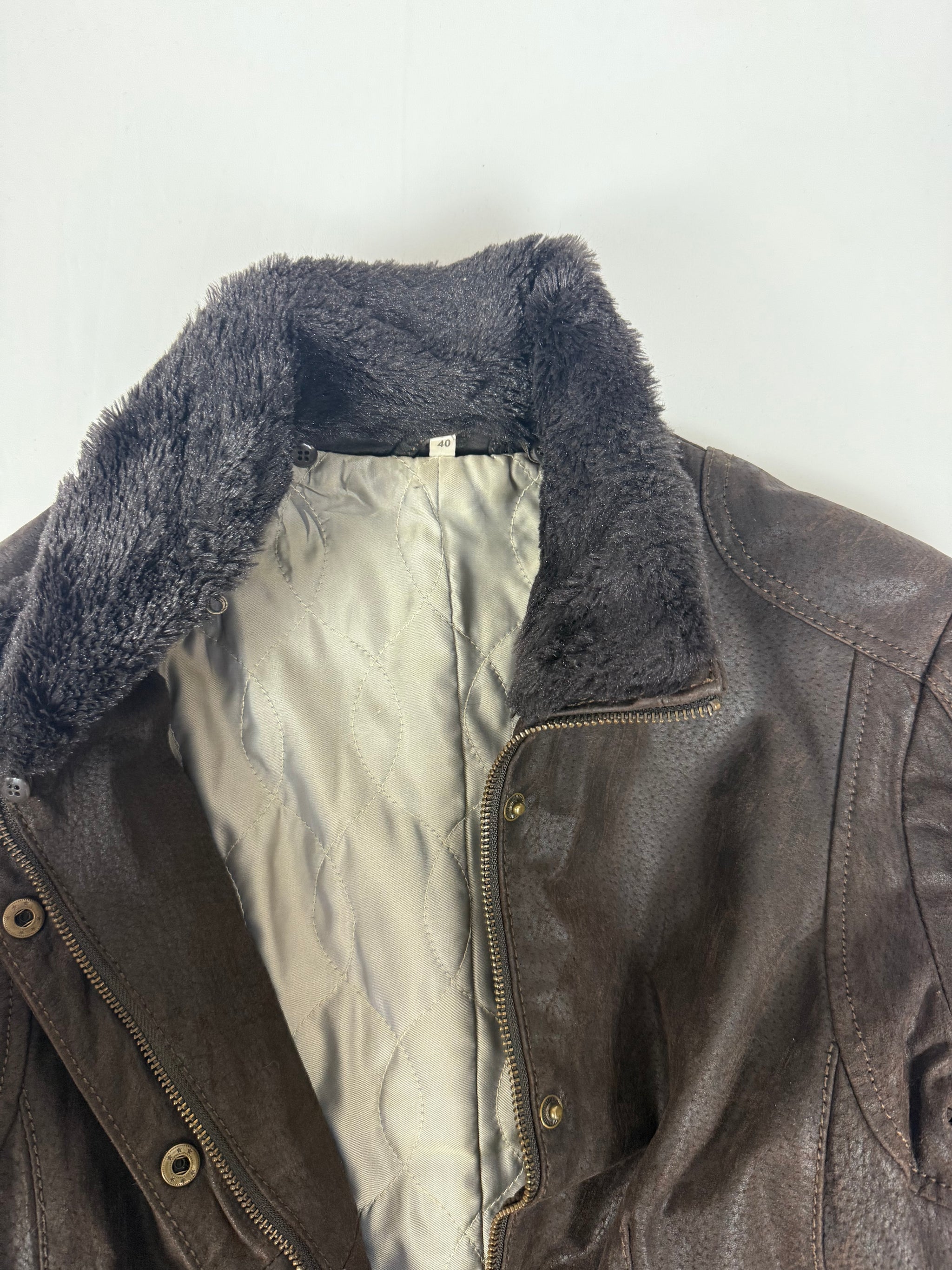 Brown real suede leather biker jacket (S)