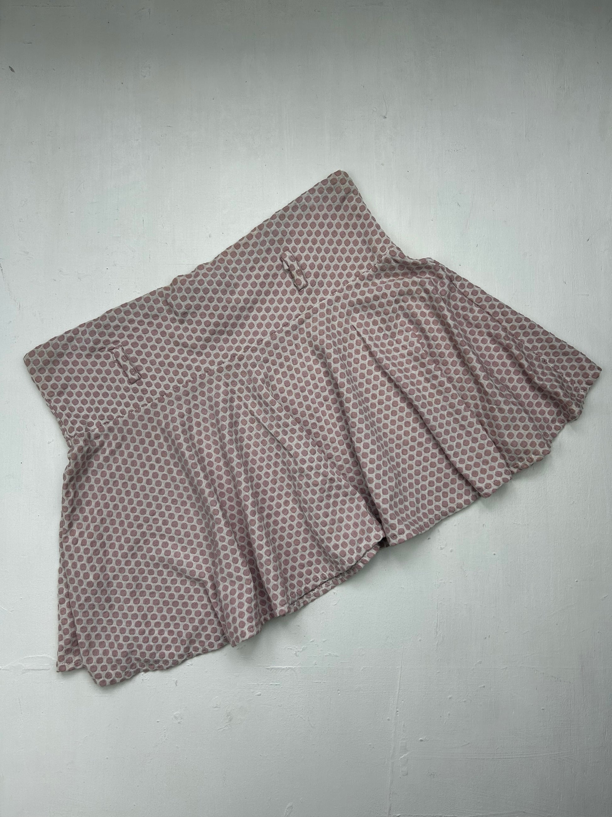 Beige polka dots low rise mini pleated skirt (S)