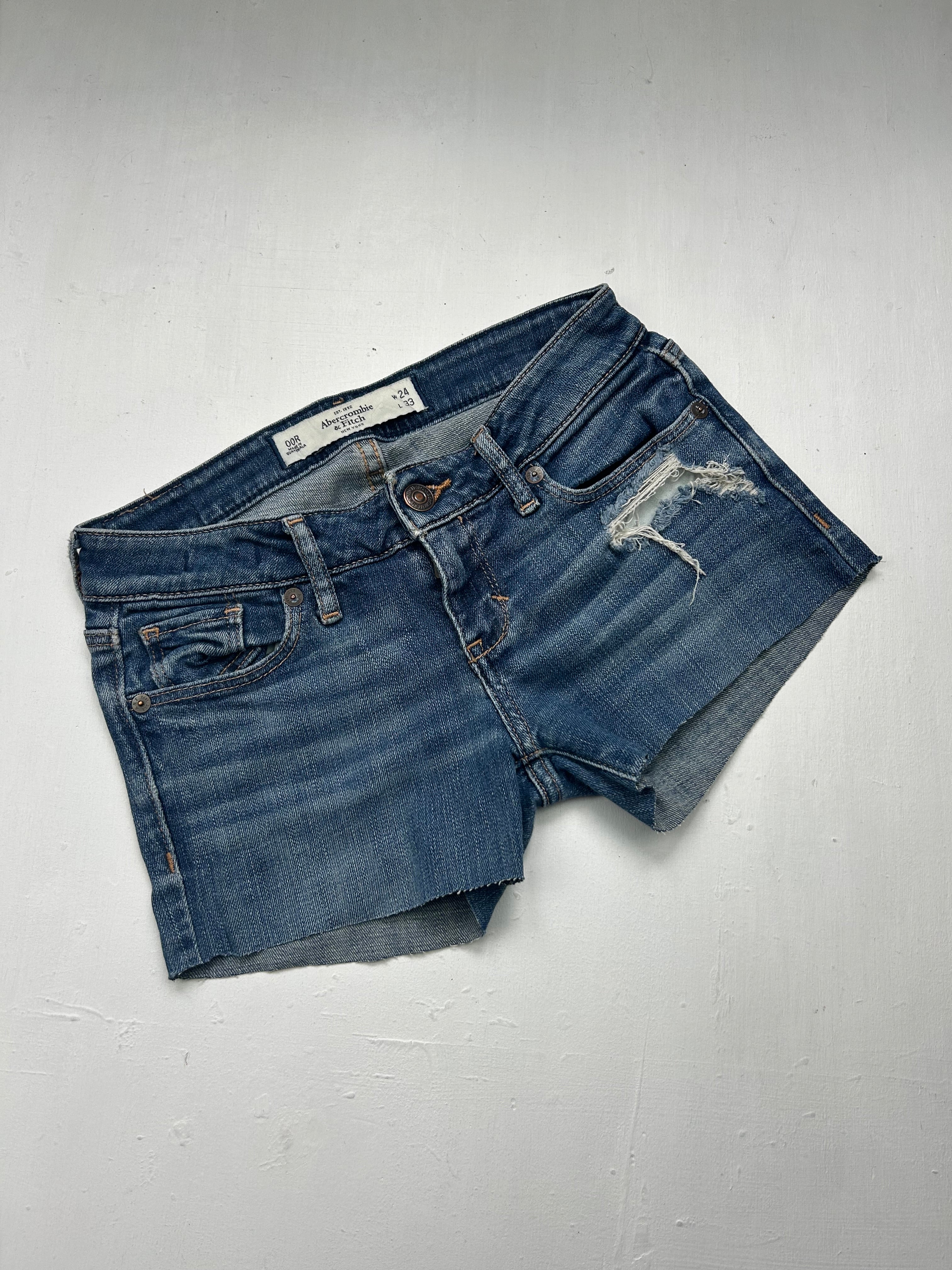 Blue denim low rise mini short (XXS/XS)