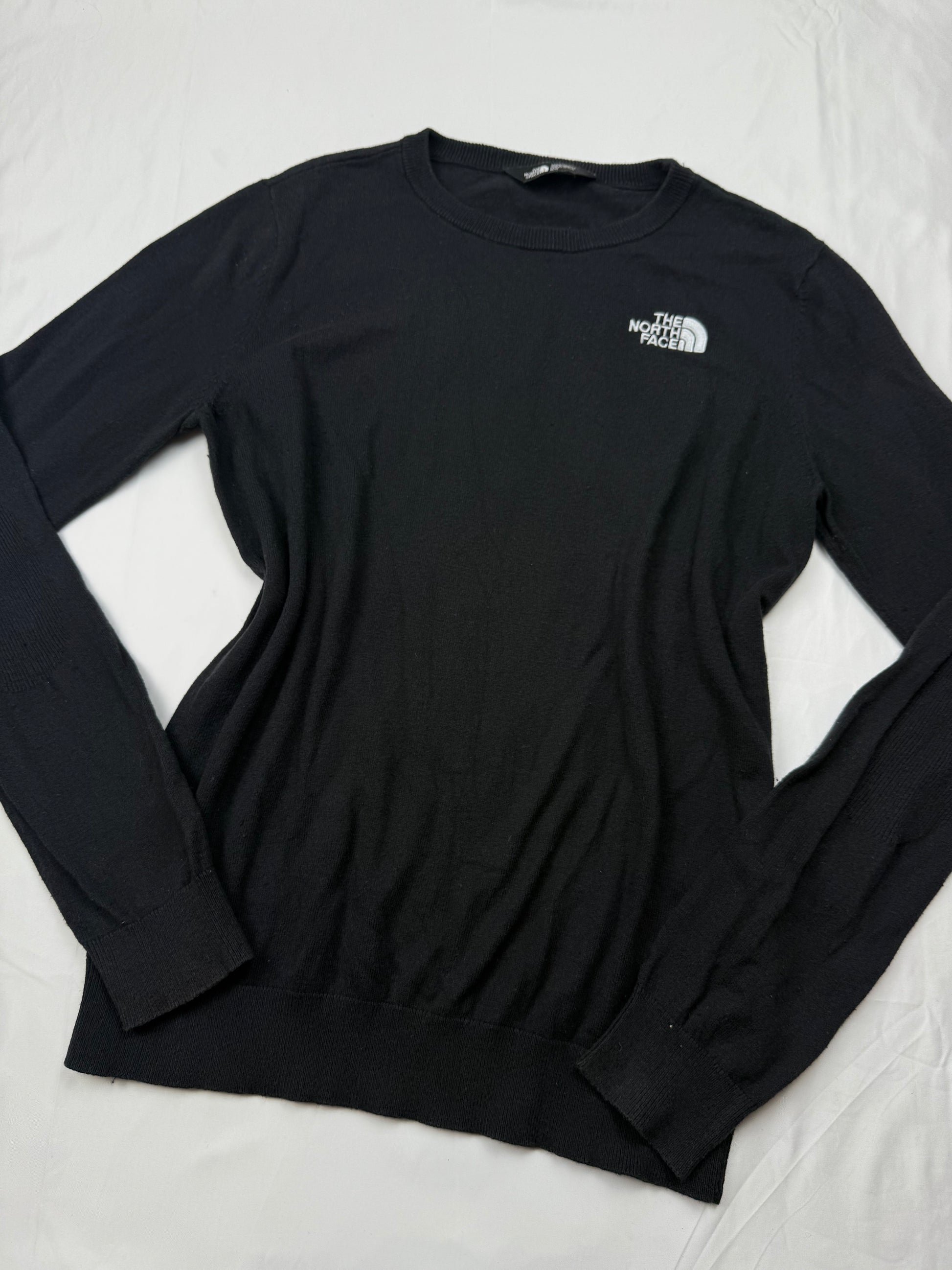 Black cotton round neck logo jumper (M)