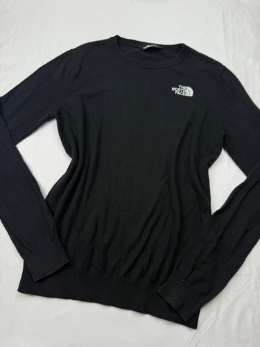 Black cotton round neck logo jumper (M)