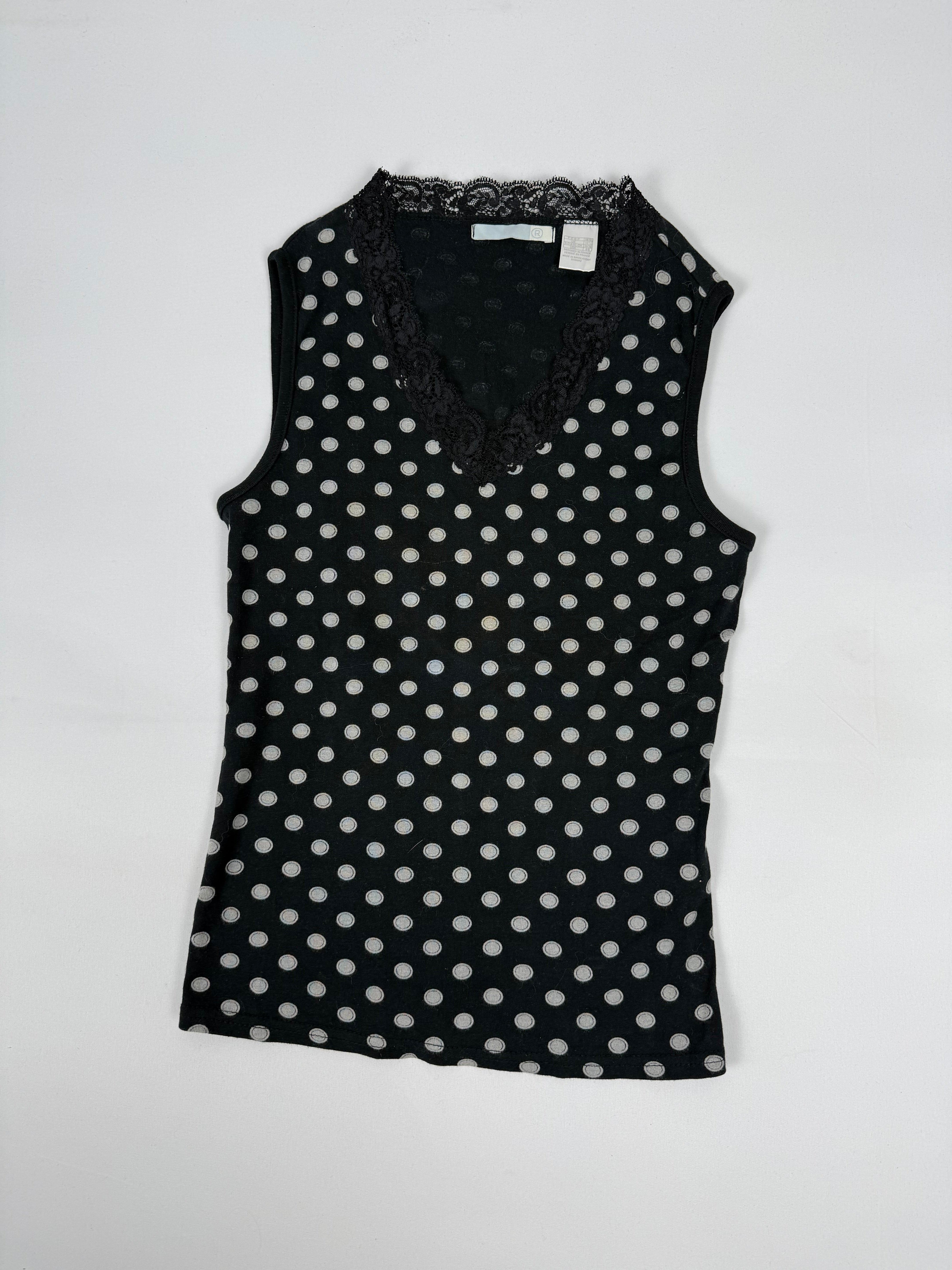 Black polka dots cotton top (S)