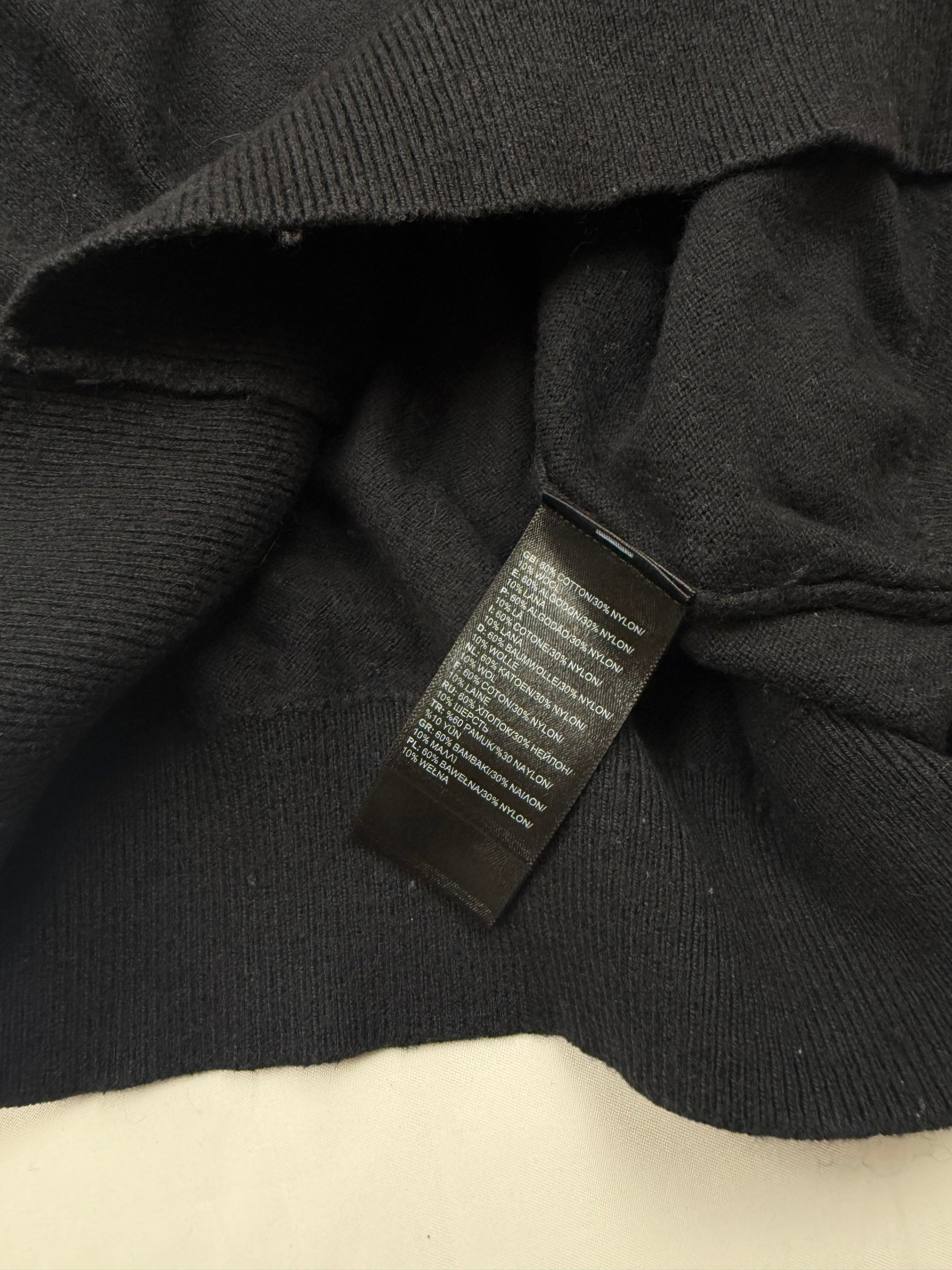 Black cotton round neck logo jumper (M)