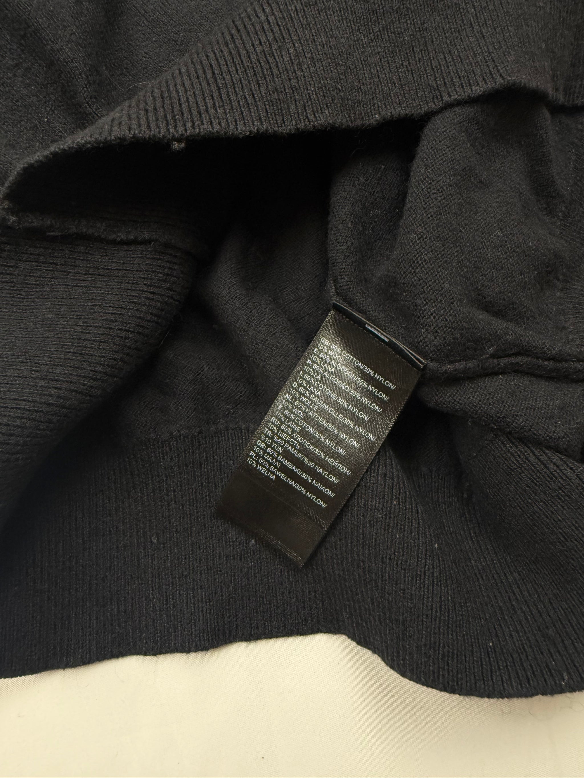 Black cotton round neck logo jumper (M)