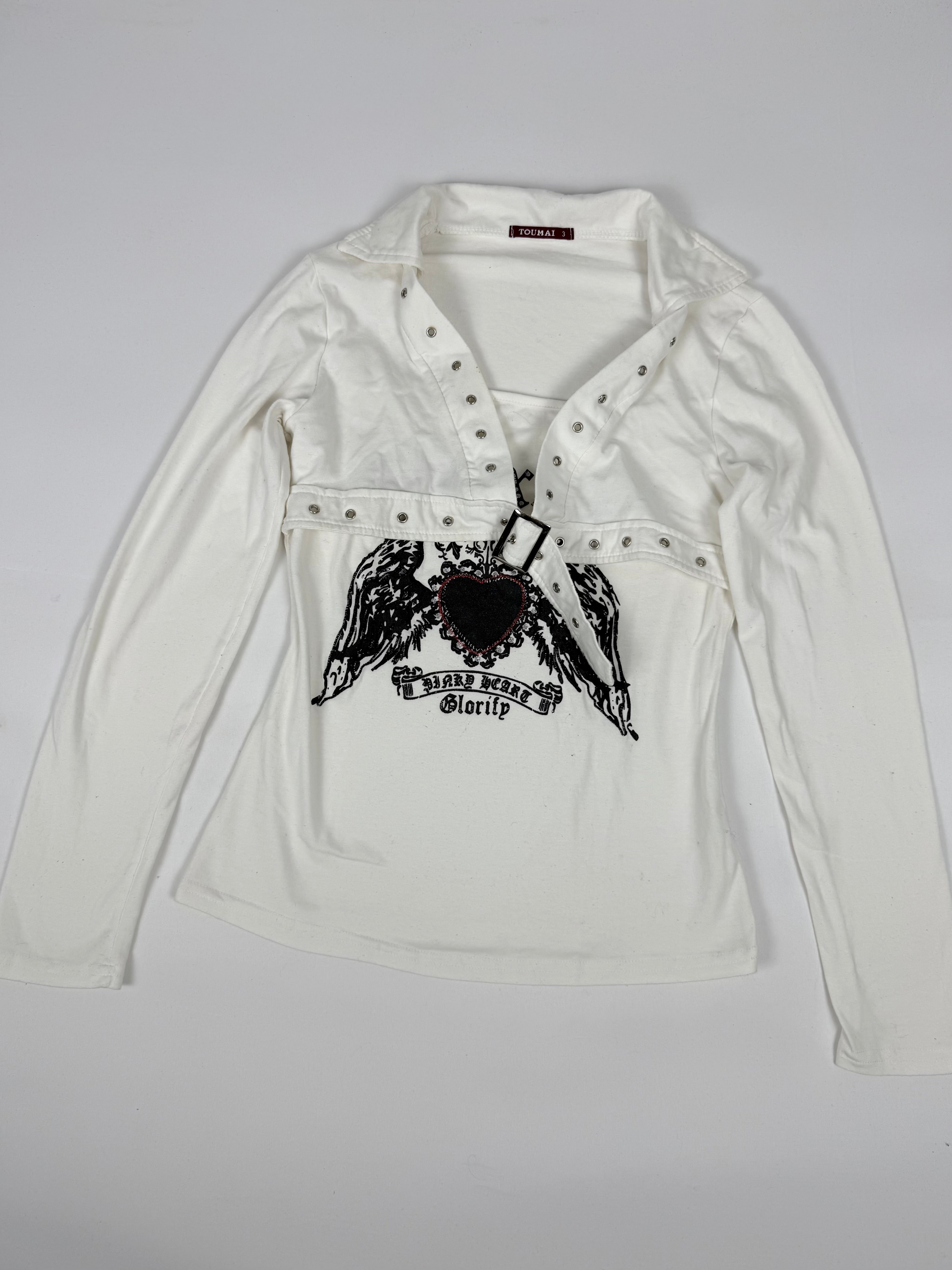 White graphic long sleeves top (M)