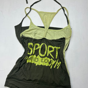 Khaki graphic halter top (S)