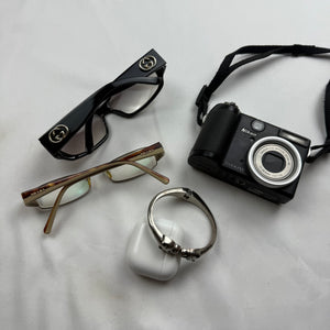 Beige logo 2000s office siren glasses (with prescription)