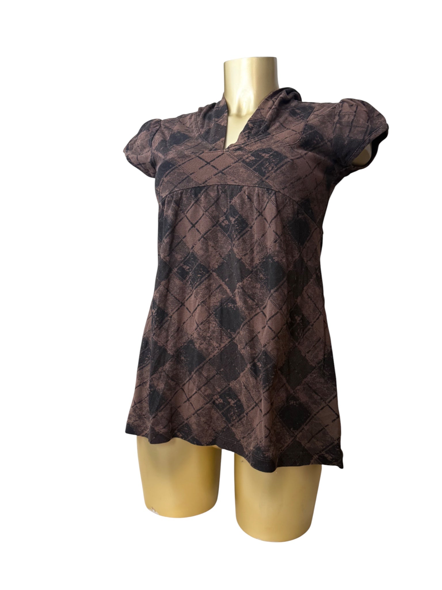 Brown graphic print hooded tee (M)