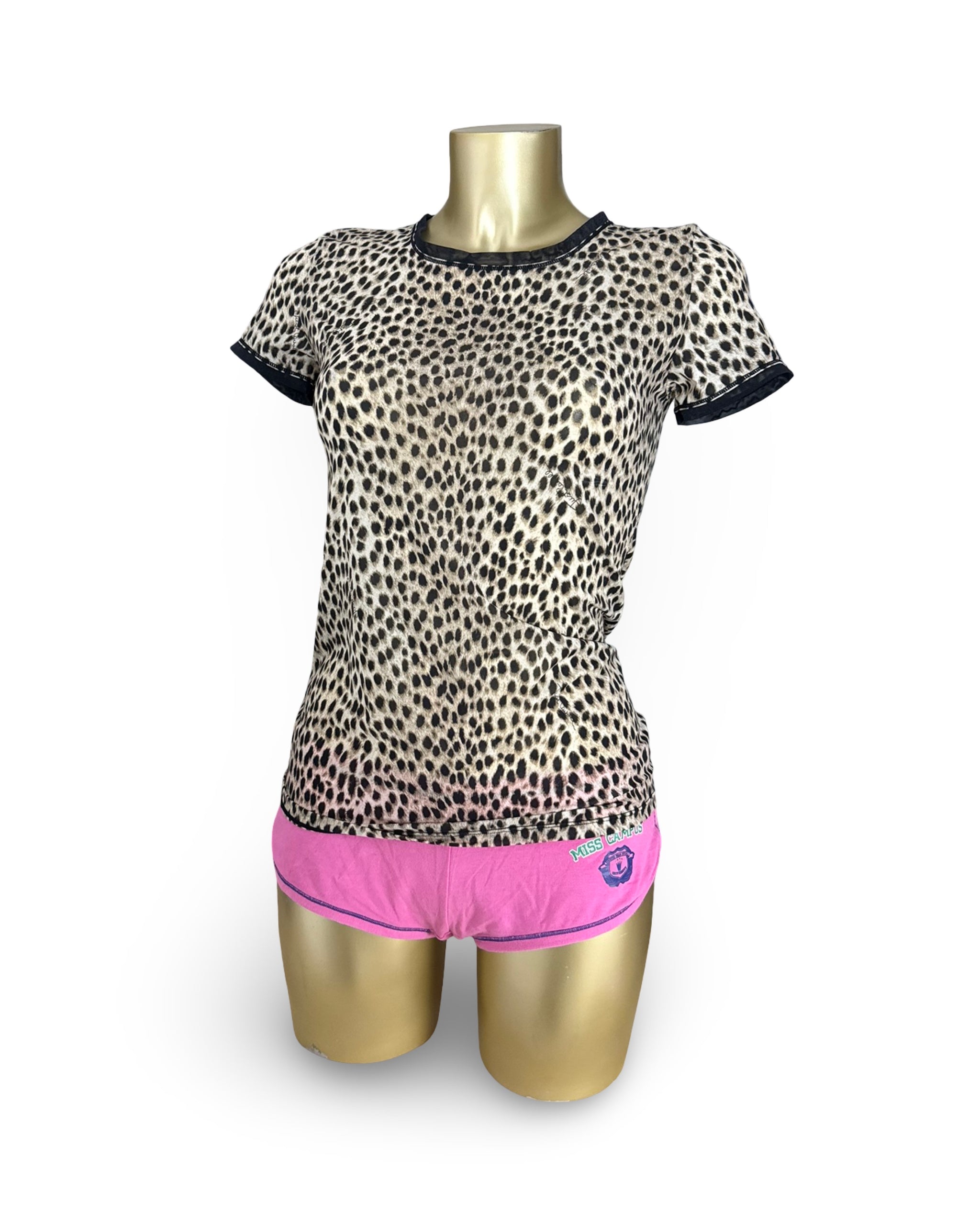 Beige animal print lycra tight fit tee (L)