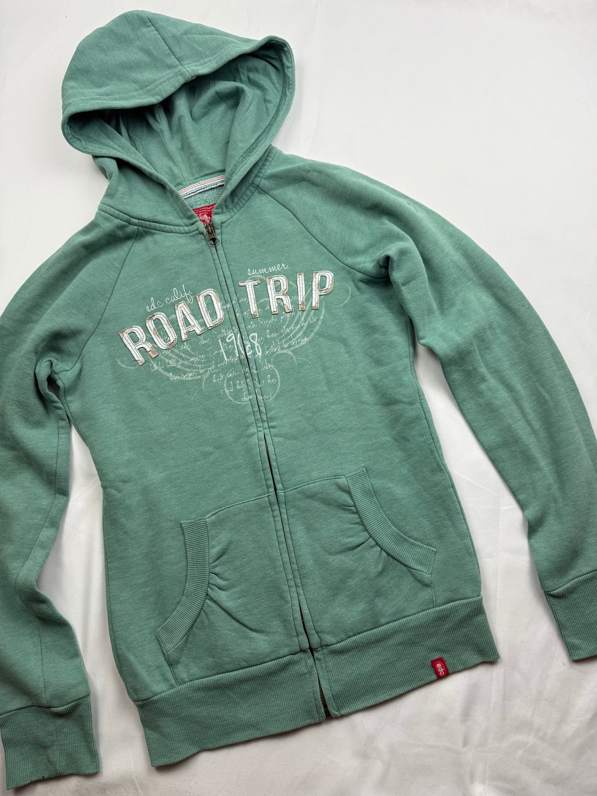 Blue cotton zip up tight fit hoodie (XS)
