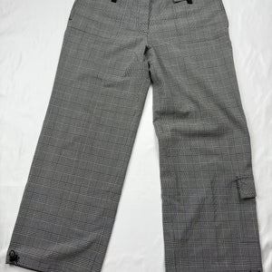 Grey check print low rise baggy pants (M)