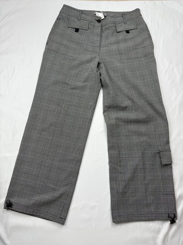 Grey check print low rise baggy pants (M)