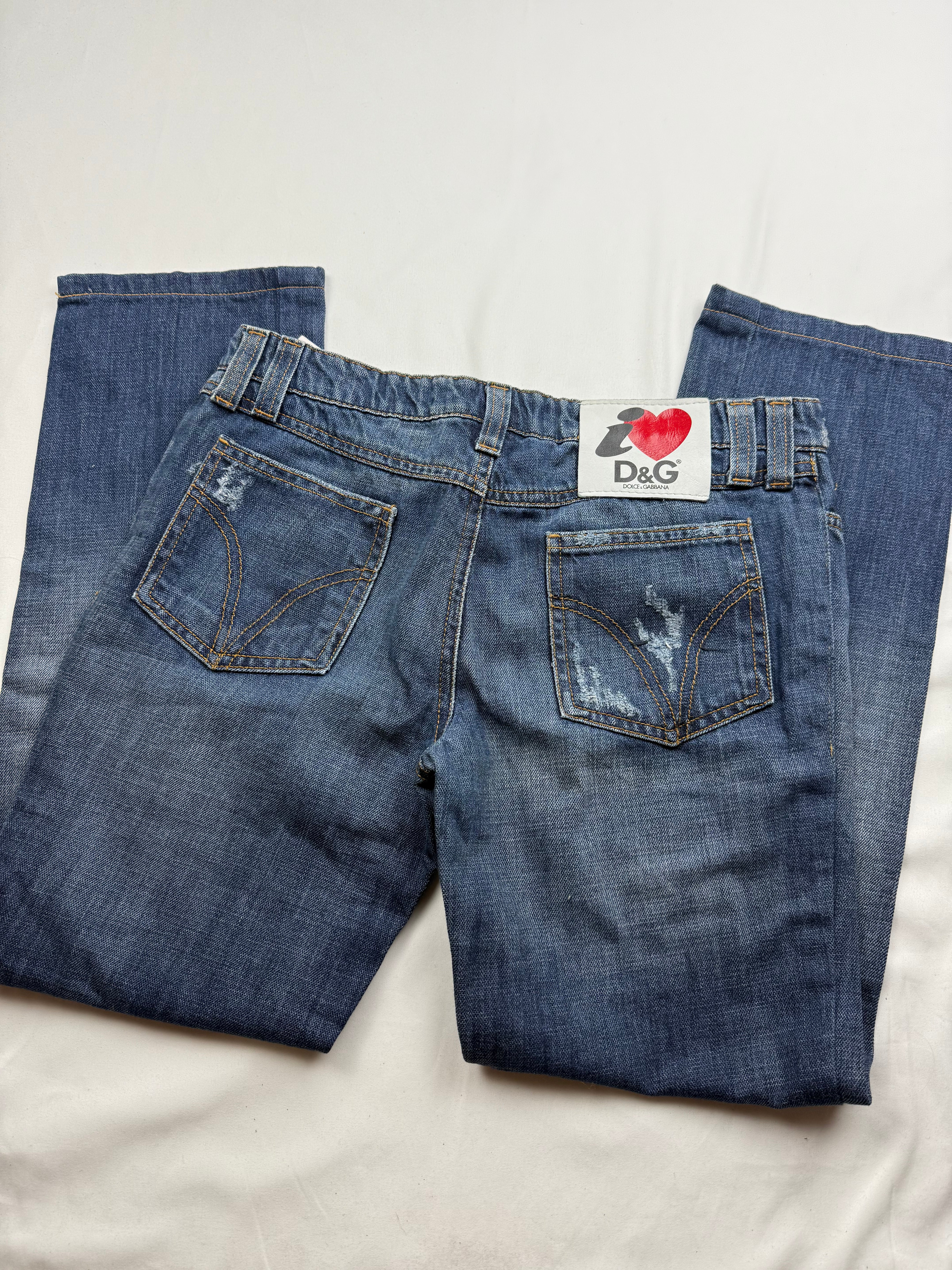 Blue denim low rise straight legs pants (S)
