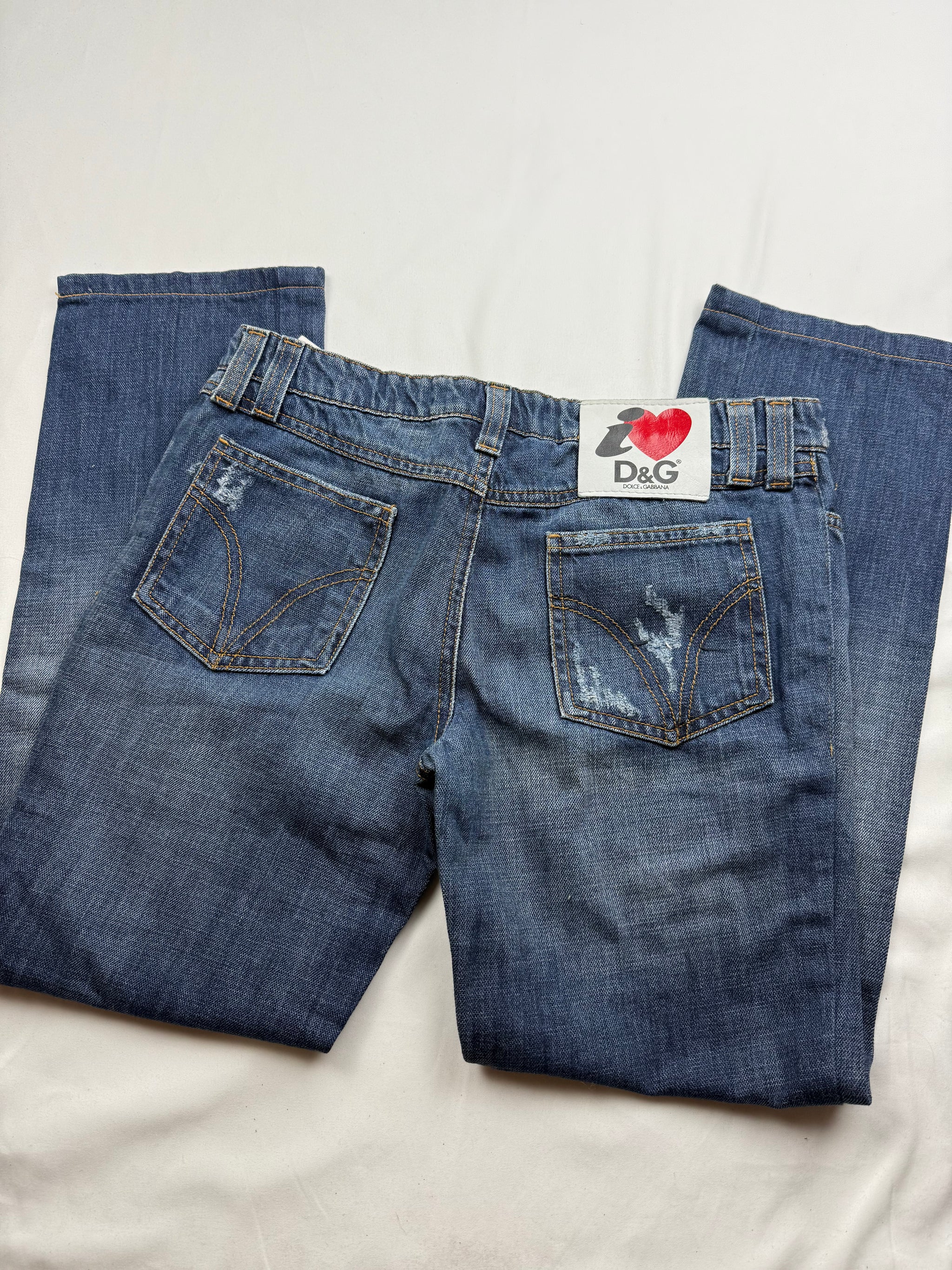 Blue denim low rise straight legs pants (S)