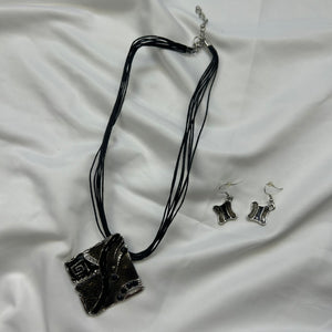 Boho pendant cord necklace + earrings set