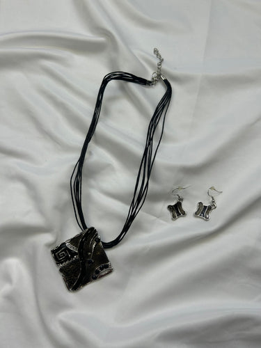 Boho pendant cord necklace + earrings set