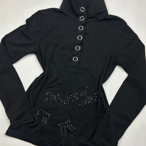 Black polo lace bow long sleeves top (S/M)