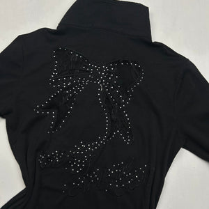 Black polo lace bow long sleeves top (S/M)