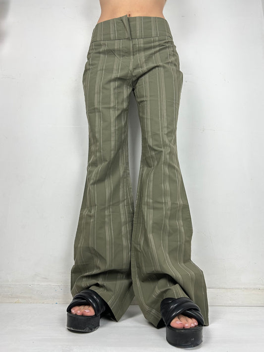 Khaki striped low rise bootcut office pants (M)