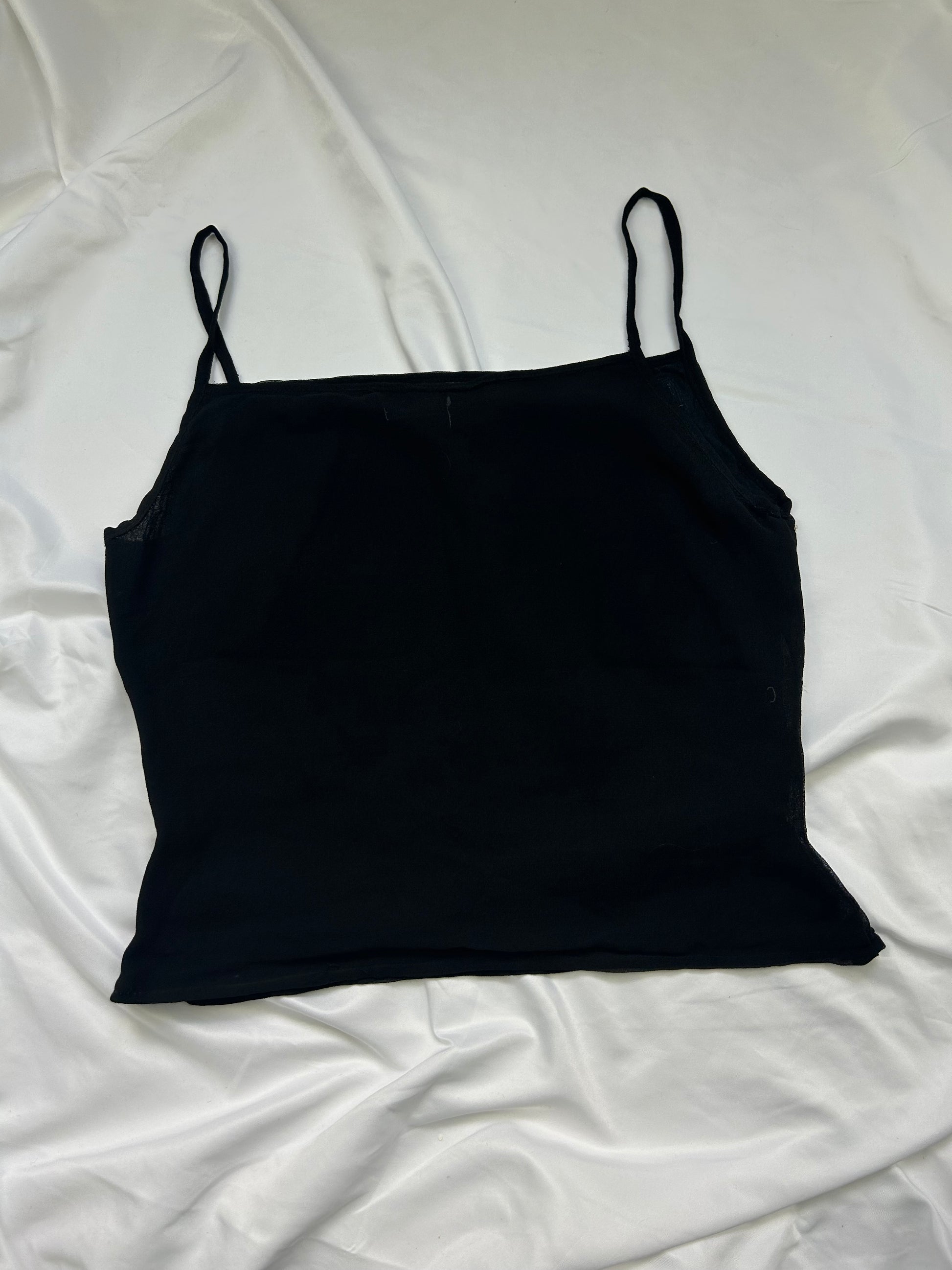 Black embroidered pearls cami top (S/M)