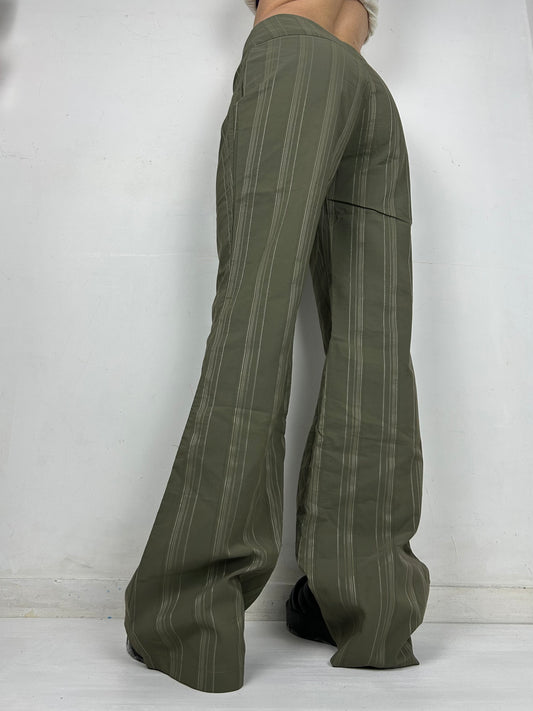 Khaki striped low rise bootcut office pants (M)