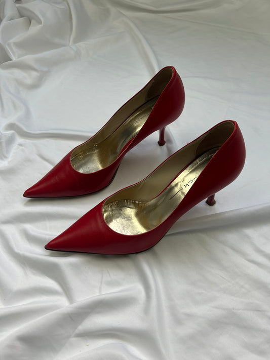 Red pointed toes real leather heels (39)