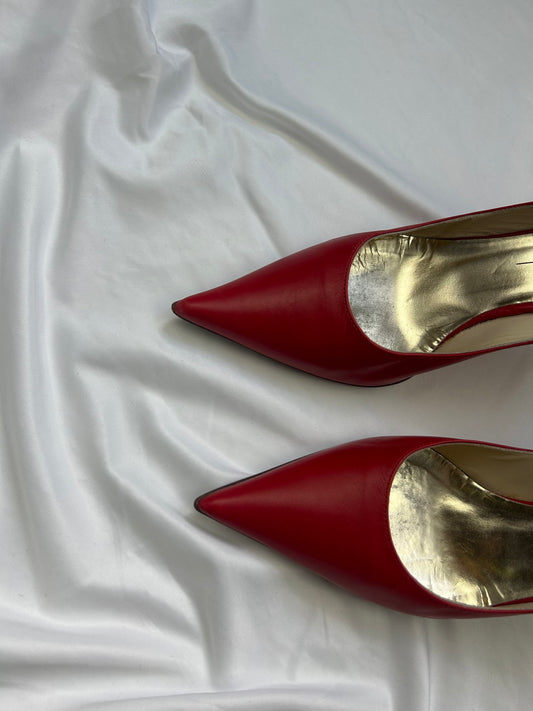 Red pointed toes real leather heels (39)