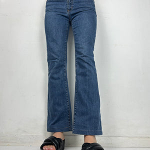 Blue low waist denim bootcut pants (S)