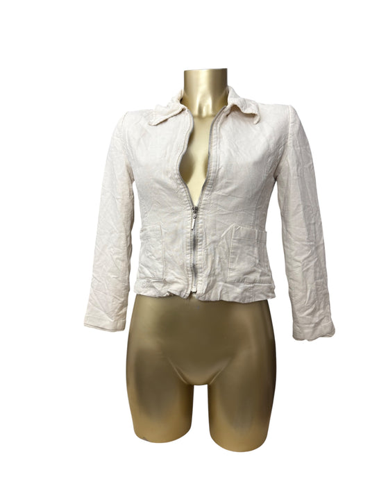 Cream zip up office blazer jacket (S)