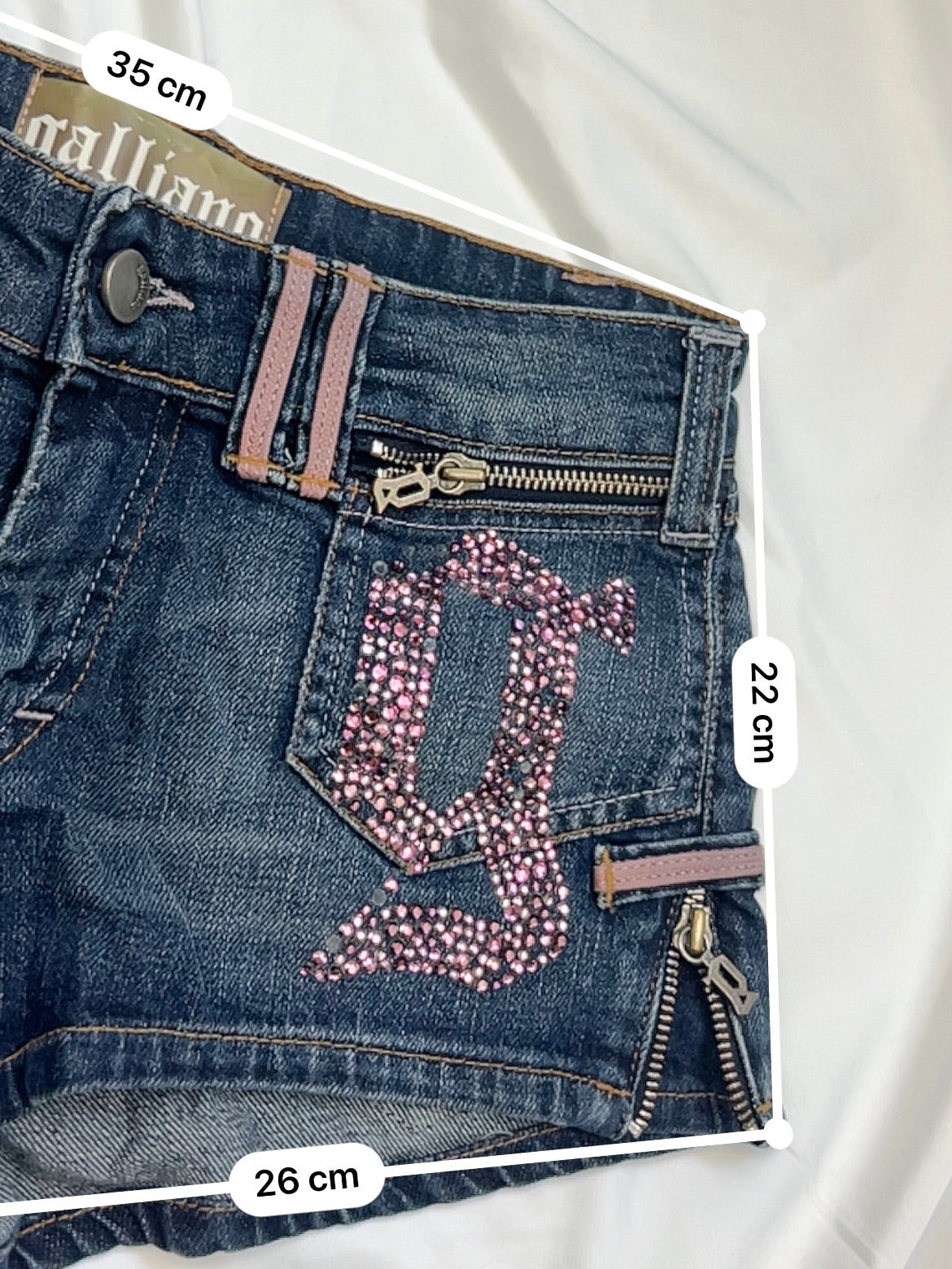 Blue denim rhinestones low rise mini short (S)