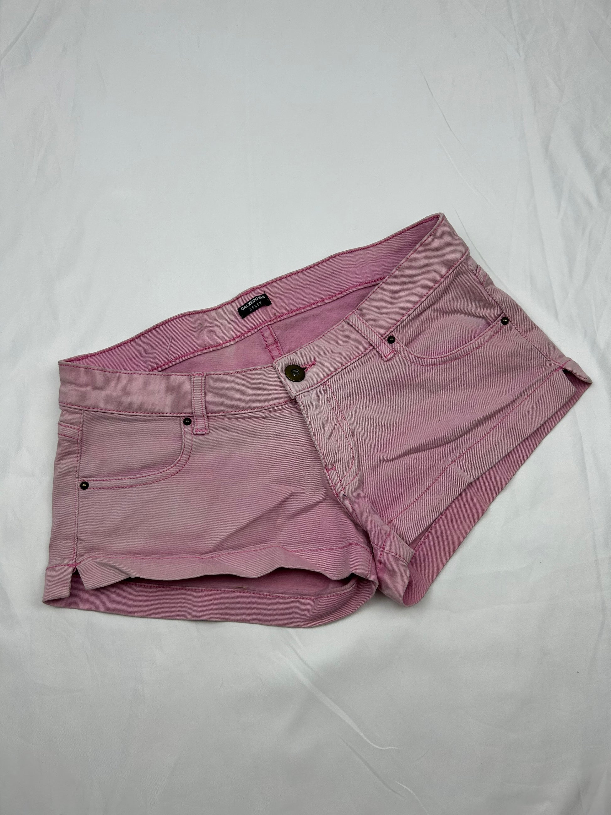 Baby pink denim low rise mini short (S)