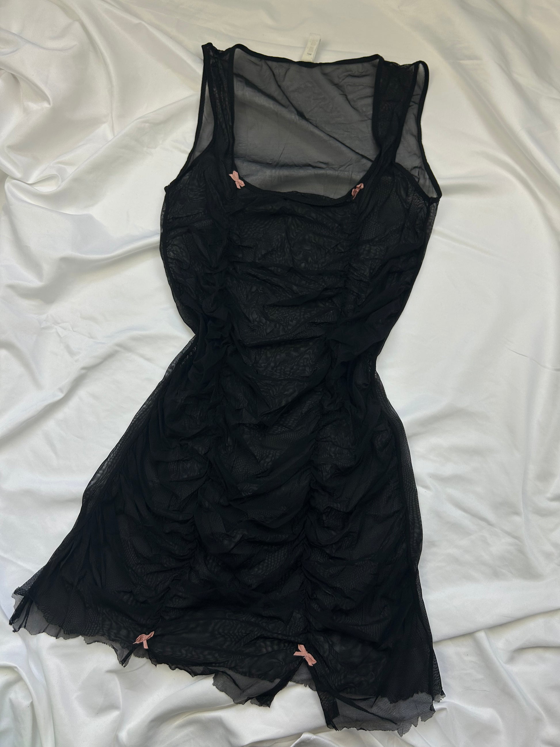 Black mesh ruched top / mini dress (M)