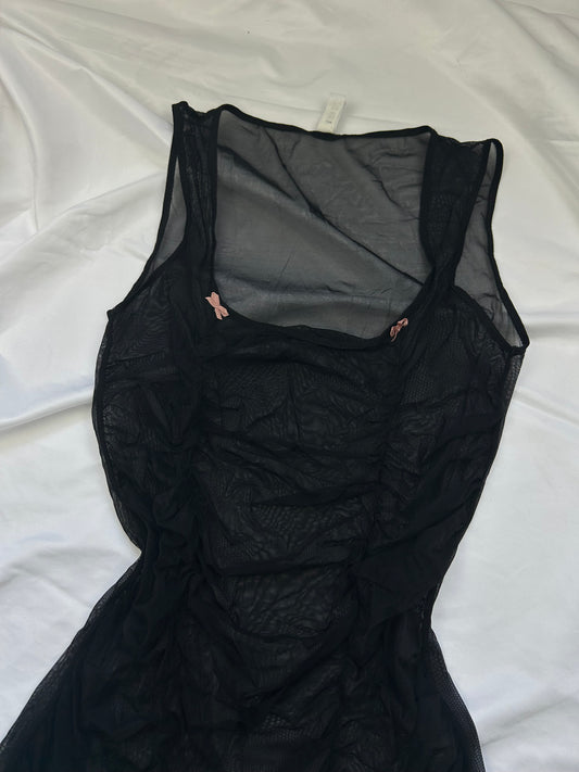 Black mesh ruched top / mini dress (M)