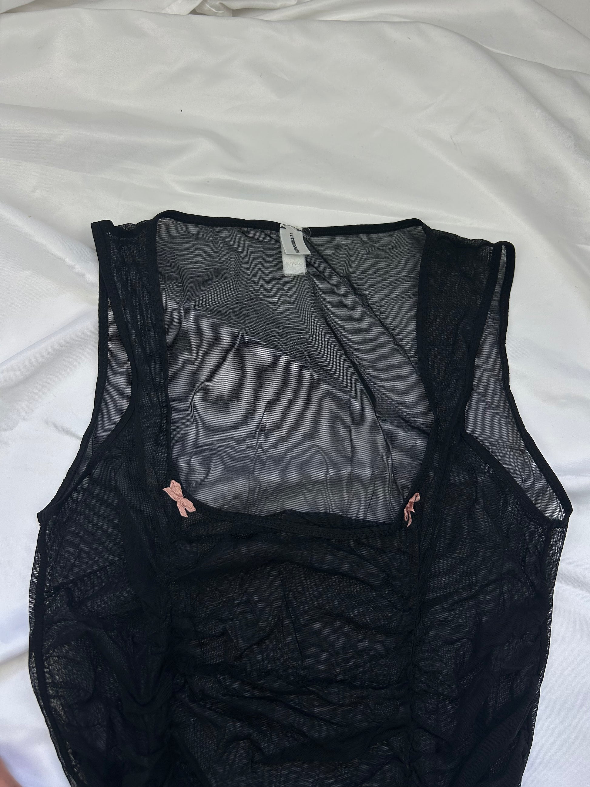 Black mesh ruched top / mini dress (M)