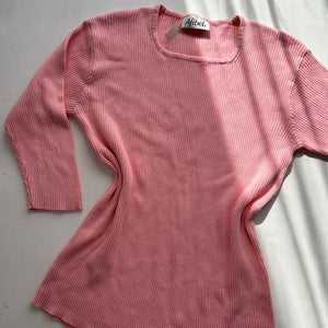 Baby pink ribbed square neck knitted jumper (XL)